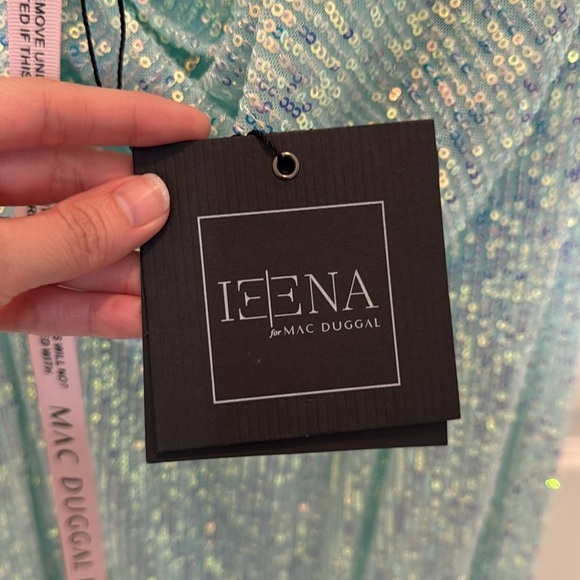NWT Ieena for Mac Duggal 26990 Blue Sequined One Shoulder Draped Back Gown Sz 4 - Picture 10 of 11